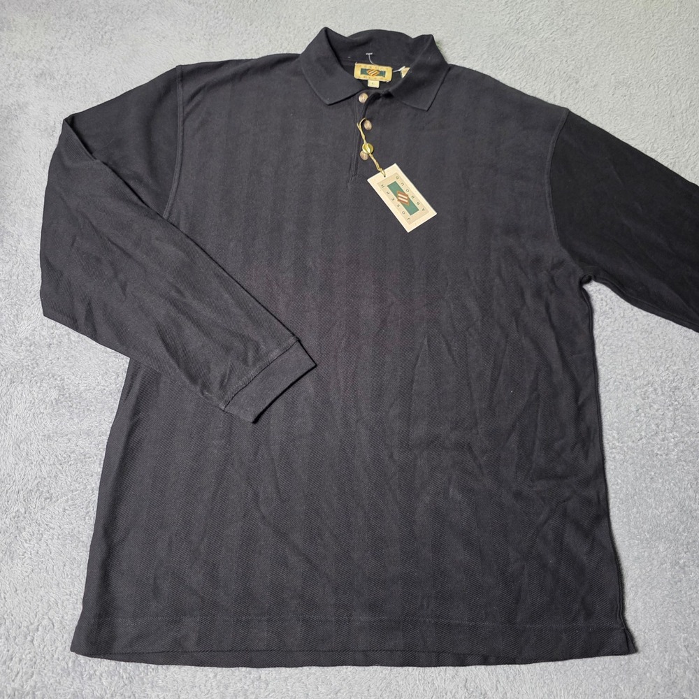 Joseph Abboud Mens L Polo Black Long Sleeve Chevron Herringbone F295 K95001